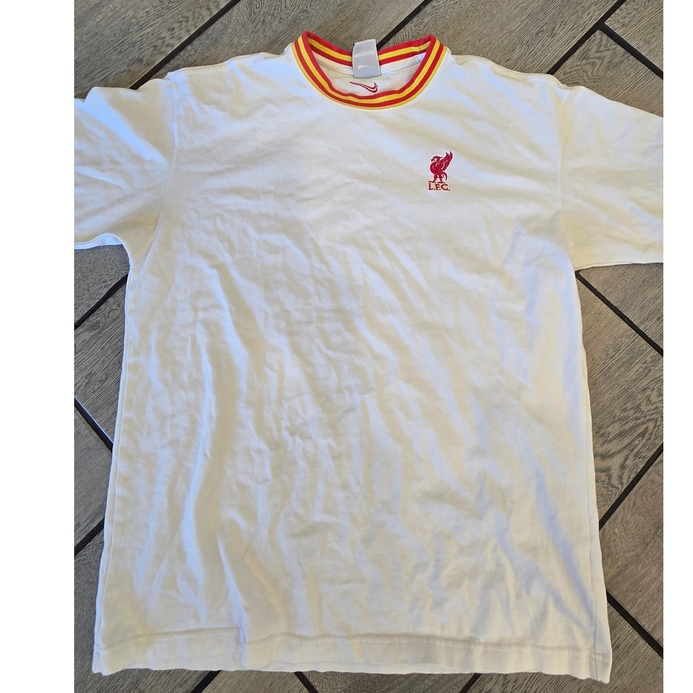 Nike Liverpool FC LFC Ringer T-Shirt Mens Medium White Red Yellow Loose Fit Tee